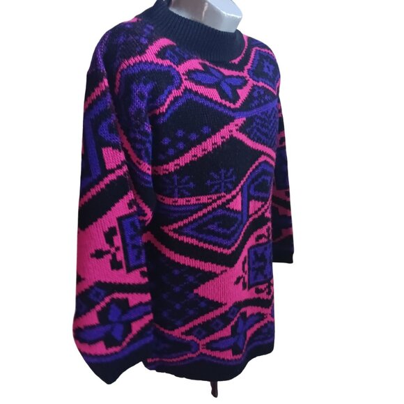 Vintage Women's Medium Sweater 80s Classic Essentials Wild Geometric New Wave - Picture 4 of 6